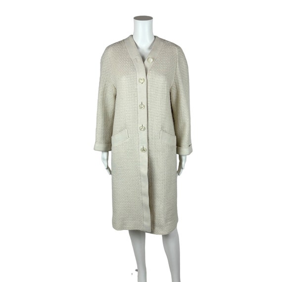 Vintage 70s Cable Knit Coat Women's Small Cream B… - image 1