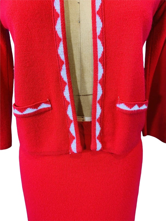 Vintage 1960s Cherry Red Sweater Set Cardigan Ski… - image 4
