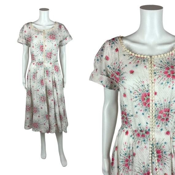 Vintage 50s Floral Dress Women's Small Pink Flora… - image 1