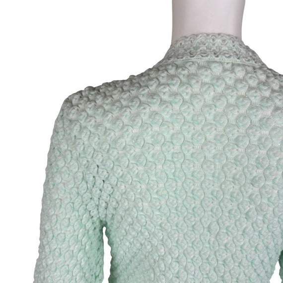 Vintage 60s Aqua Cardigan Bubble Knit Sheer Acryl… - image 7