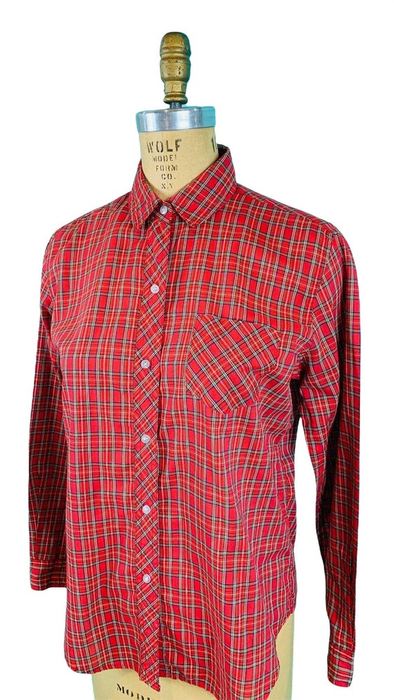 Vintage 1980s Red Plaid Blouse Pierre Cardin Chri… - image 6