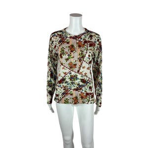 Vintage 60s Floral Sweater Women's Medium Brown Acrylic Patterned Pullover