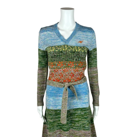 Vintage 70s Sweater Dress Scenic Novelty Print Lo… - image 2