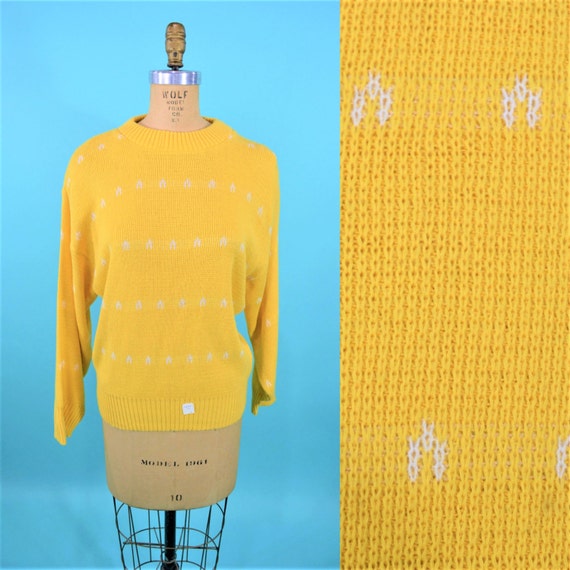 Vintage 1980s Yellow Sweater DEADSTOCK Novelty Ho… - image 5