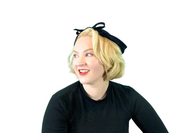 Vintage 1950s Wool Beret Navy Blue Bow Hat - Etsy display picture 2