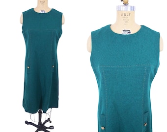 Vintage 1960s Mod Dress Green Sleeveless Shift | W 35"