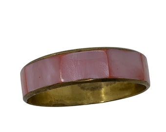 Vintage Pink Flat Rectangle Stone Bangle Bracelet