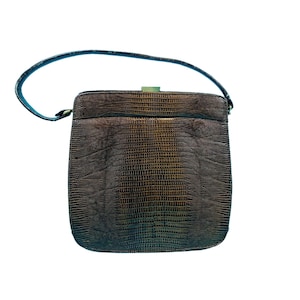 Vintage 1950s Lizard Purse Dark Brown Palizzio Leather Handbag