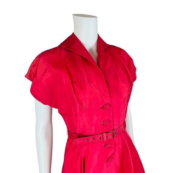 Vintage 1950s Taffeta Party Dress Hot Pink Fit n … - image 7