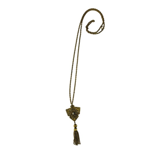 Vintage 70s Long Gold Fringe Necklace Filigree Da… - image 3