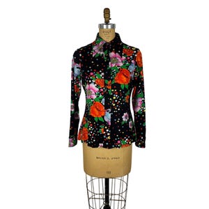 Vintage 70s Floral Top Womens Medium Groovy Colorful Long Sleeve Shirt