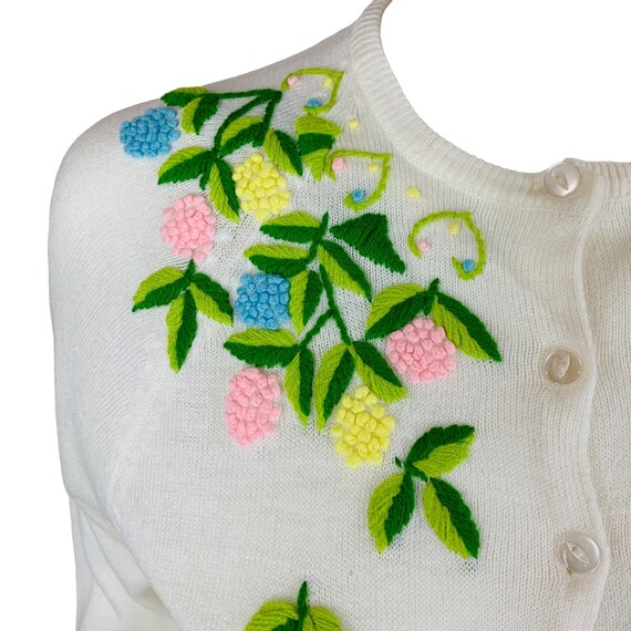 Vintage 60s Floral Embroidered Cardigan Multi Col… - image 8