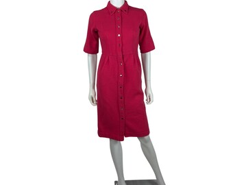 Vintage 50s Pink Dress Womens Extra Small Gold Button Up Wool Blend Shirtdress