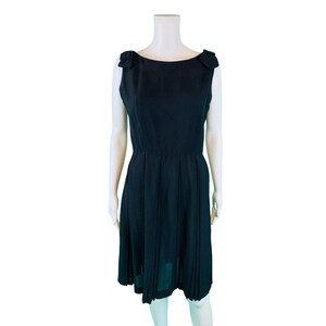 Vintage 50s Cocktail Dress Women&#39;s Medium Black Buckle Straps LBD Party Mid Century