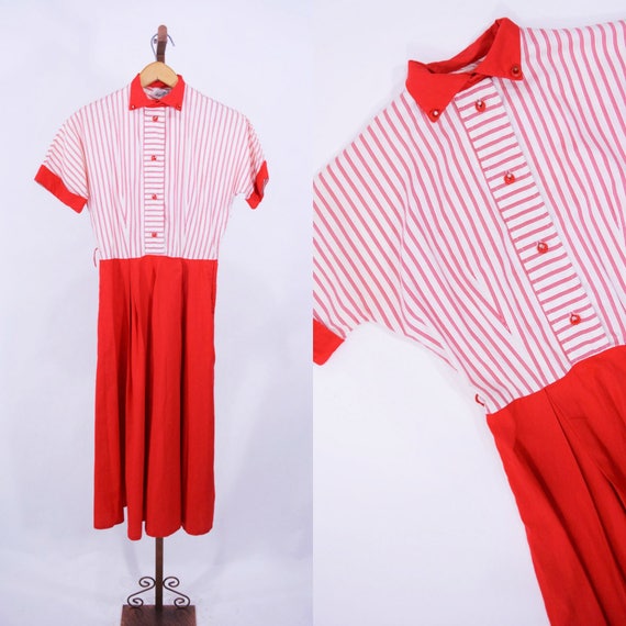 Vintage 1950s Striped Dress | Teena Paige Red Shir