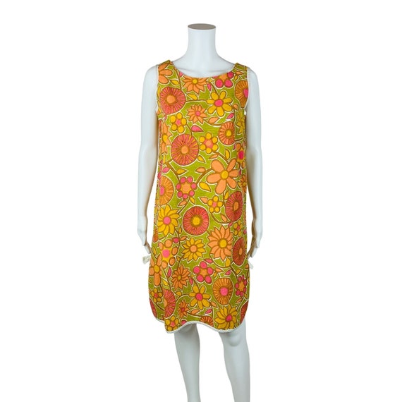 Vintage 1960s House Dress Groovy Floral Print Pin… - image 2