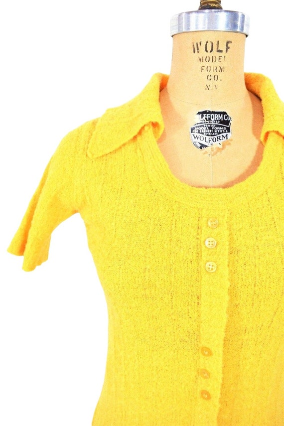 Vintage 1970s Tunic Top Mustard Yellow Knit Wool … - image 3
