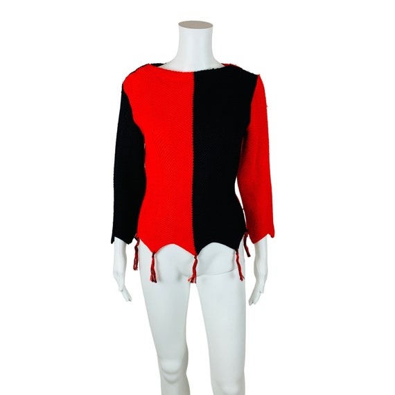 Vintage 1950s Harlequin Sweater Colorblock Red Bl… - image 2