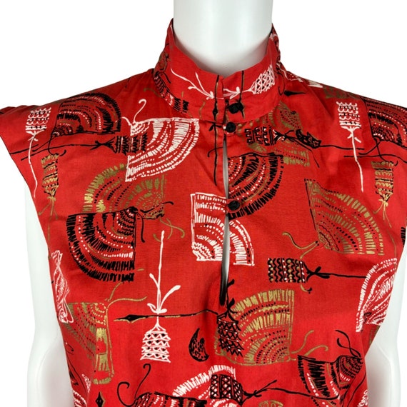 Vintage 50s Cheongsam Women's Medium Red Gold Met… - image 6