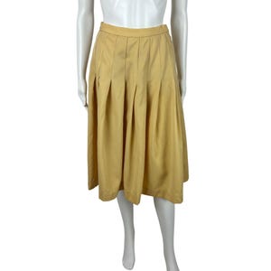 Vintage 80s Pleated Skirt Women&#39;s Extra Small Pale Yellow Knee Length High Waist