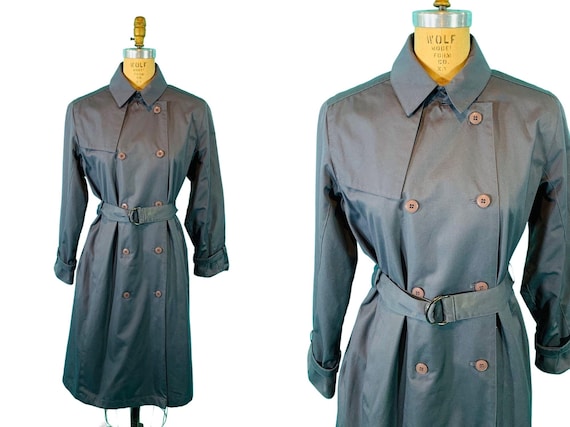 Vintage 1970s Charcoal Trench Coat Gray Button Do… - image 1