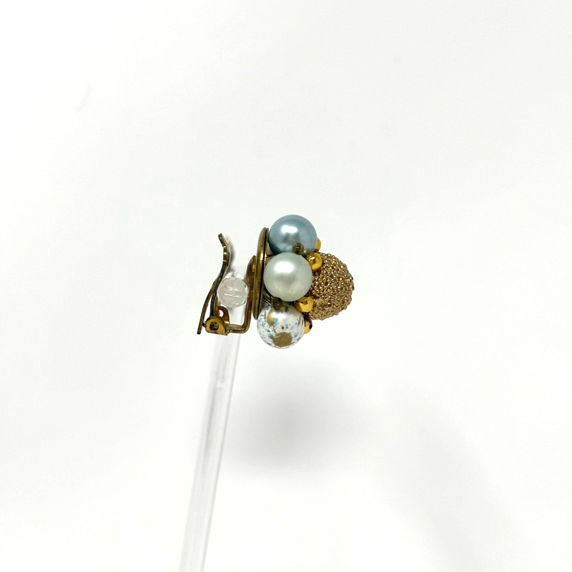 Boucles D'oreilles Clips Vintage - Or Et Argent Avec Perle Bleue Rare - Modèle 5120 - Occasion Bon état