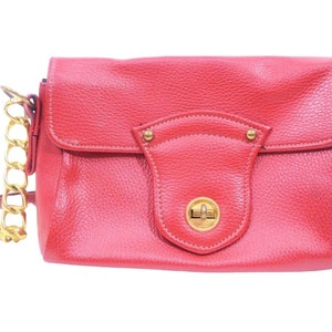 Vintage 1960s Red Purse Faux Leather Gold Chain Bolso de hombro pequeño