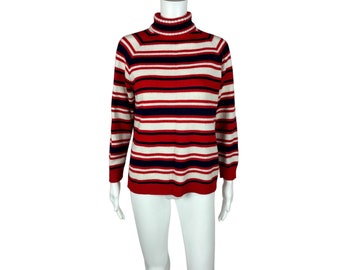 Vintage 60s Striped Sweater Mod Turtleneck Women's Neck Zip Pullover