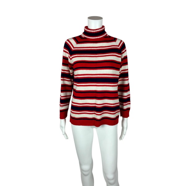 Vintage 60s Striped Sweater Mod Turtleneck Women's Neck Zip Pullover