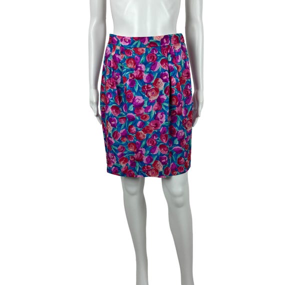 Vintage 90s Mini Skirt Women's Extra Small Silk Floral Print Pink