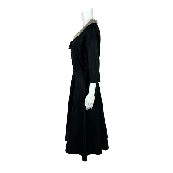 Vintage 40s Dress Women's Medium Black Taffeta Fi… - image 7