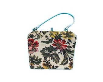 vintage 1960s Tapestry Purse Floral Print Carpet Sac à main
