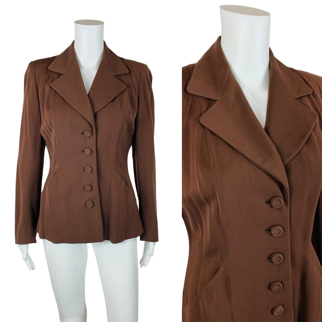 Vintage 1940s Suit Jacket Brown Wool Women's Fitted Waist Blazer ...