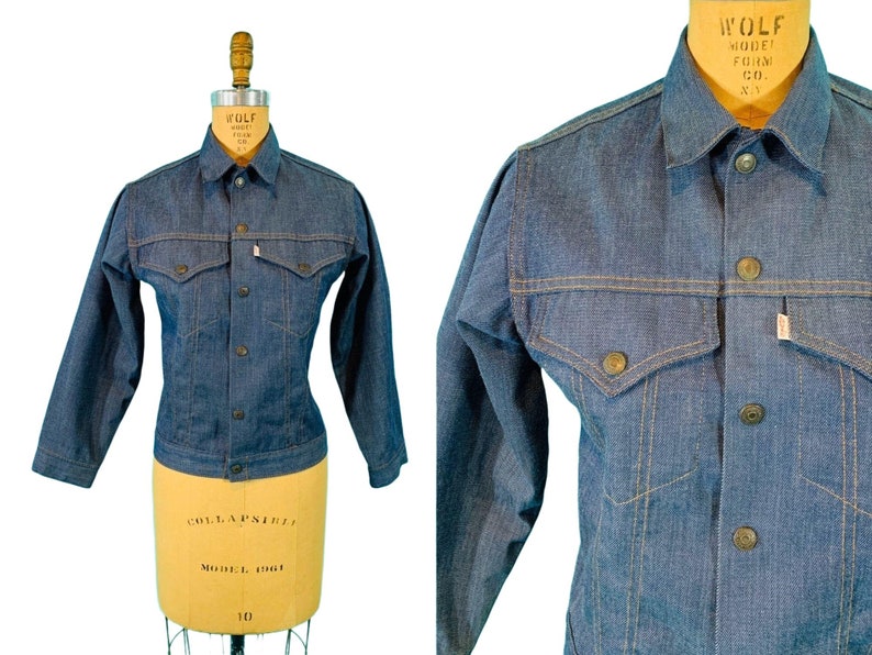 Vintage 1960s Denim Jacket Levi's Snap Button Light Blue Shirt B 37 image 1