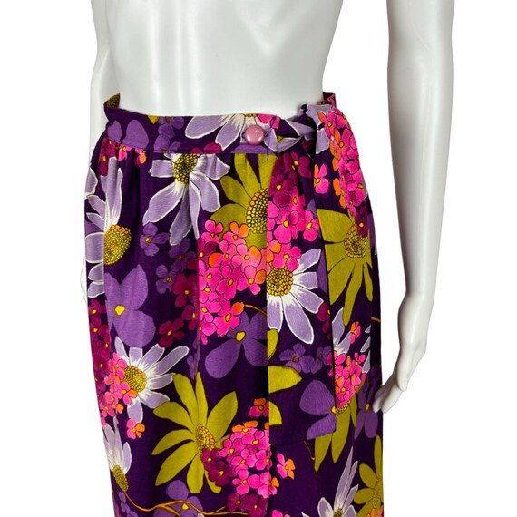 Vintage 70s Floral Skirt Women's Small Purple Bar… - image 3