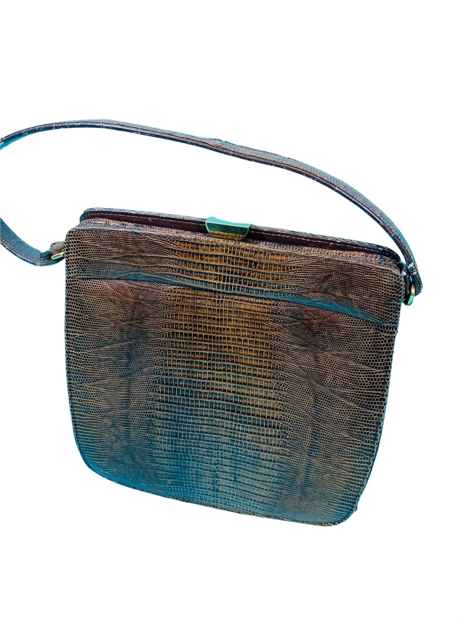 Vintage 1950s Lizard Purse Dark Brown Palizzio Leather Handbag - Etsy