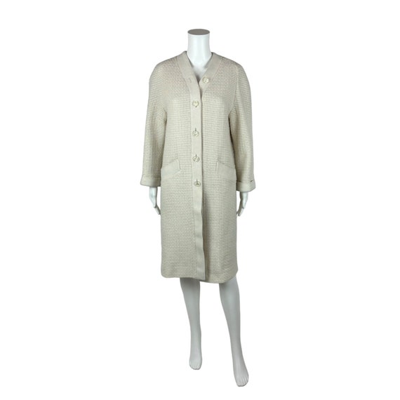 Vintage 70s Cable Knit Coat Women's Small Cream B… - image 2