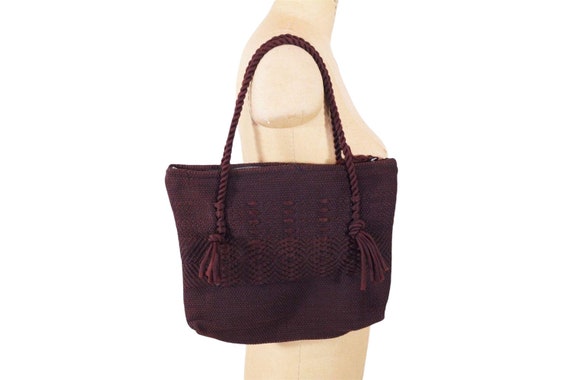 Vintage 1940s Crochet Purse Knit Reddish Brown Ha… - image 5