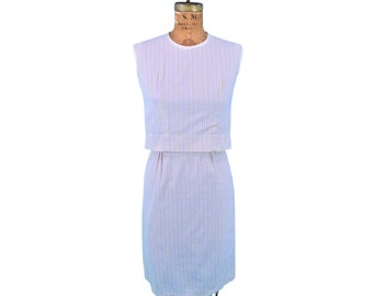 Vintage 1960s Pastel Seersucker Stripe Skirt Outfit Set | W 23"