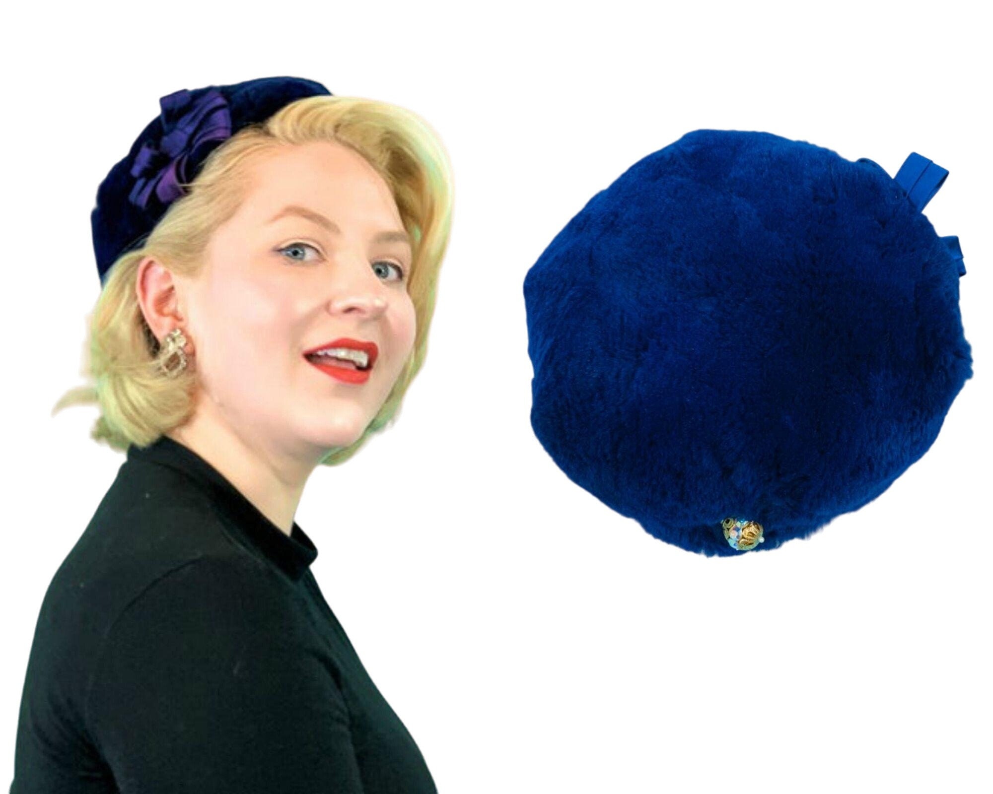 Vintage 1960s Faux Fur Hat Mod Colby Blue Round Cap - Etsy display picture 3