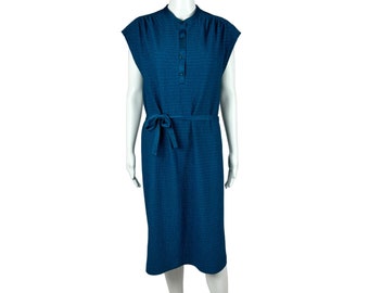 Vestido vintage anos 80 Teal Shift com mangas amarradas na cintura e decote com botão texturizado