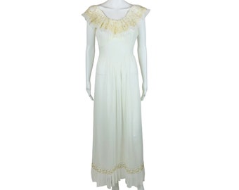 Vintage 50s Cream Nightgown Long Nylon Dress Lingerie Honeymoon Michelene