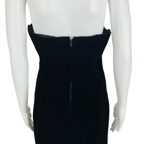 Vintage 1980s Black Velvet Dress Strapless Cockta… - image 7