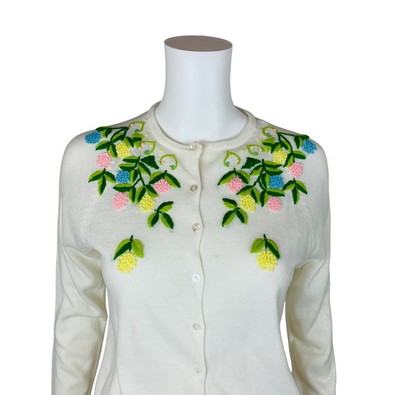 Vintage 60s Floral Embroidered Cardigan Multi Col… - image 3