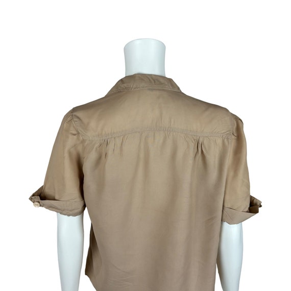 Vintage 40s Shirt Women's Medium Tan Khaki Button… - image 8