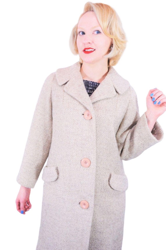 Vintage 1970s Beige Tweed Coat Speckled Large But… - image 4
