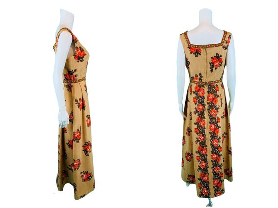 Vintage 1970s Maxi Dress Floral Rose Print V-neck… - image 8