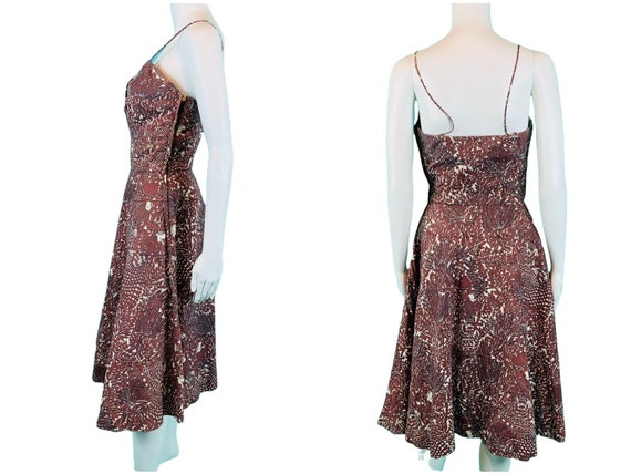 Vintage 1950s Novelty Print Dress Burgundy Garden… - image 9