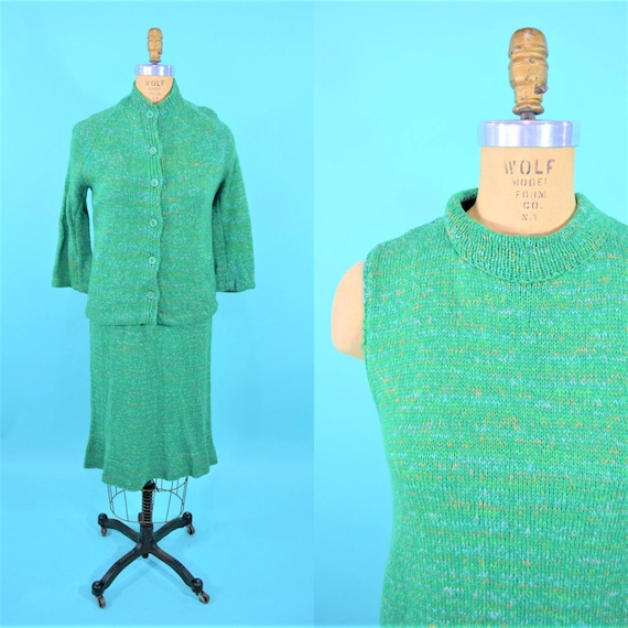 Vintage 1960s Sweater Dress | Green Gradient Wool