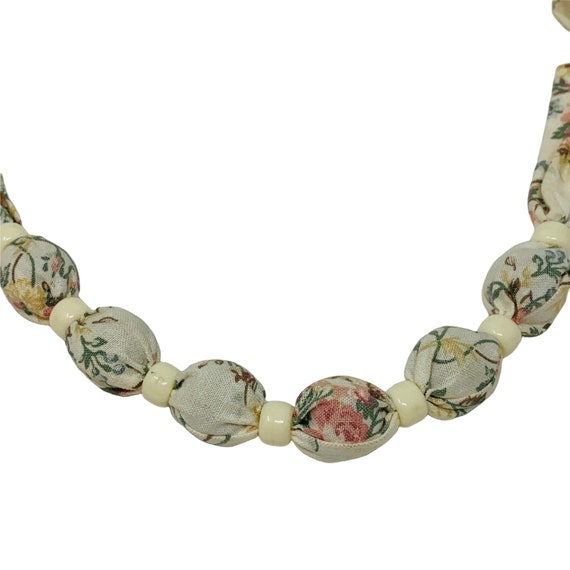 Vintage Beaded Fabric Necklace Pink Floral Print … - image 3